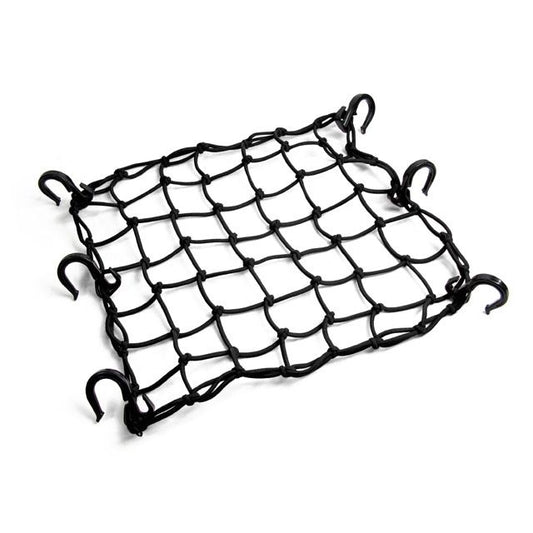 PowerTye cargo net with six steel-core hooks for e-bike racks and trailer beds