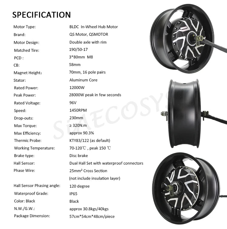 QS273 96V 12000W Hub Motor 17 inch V4