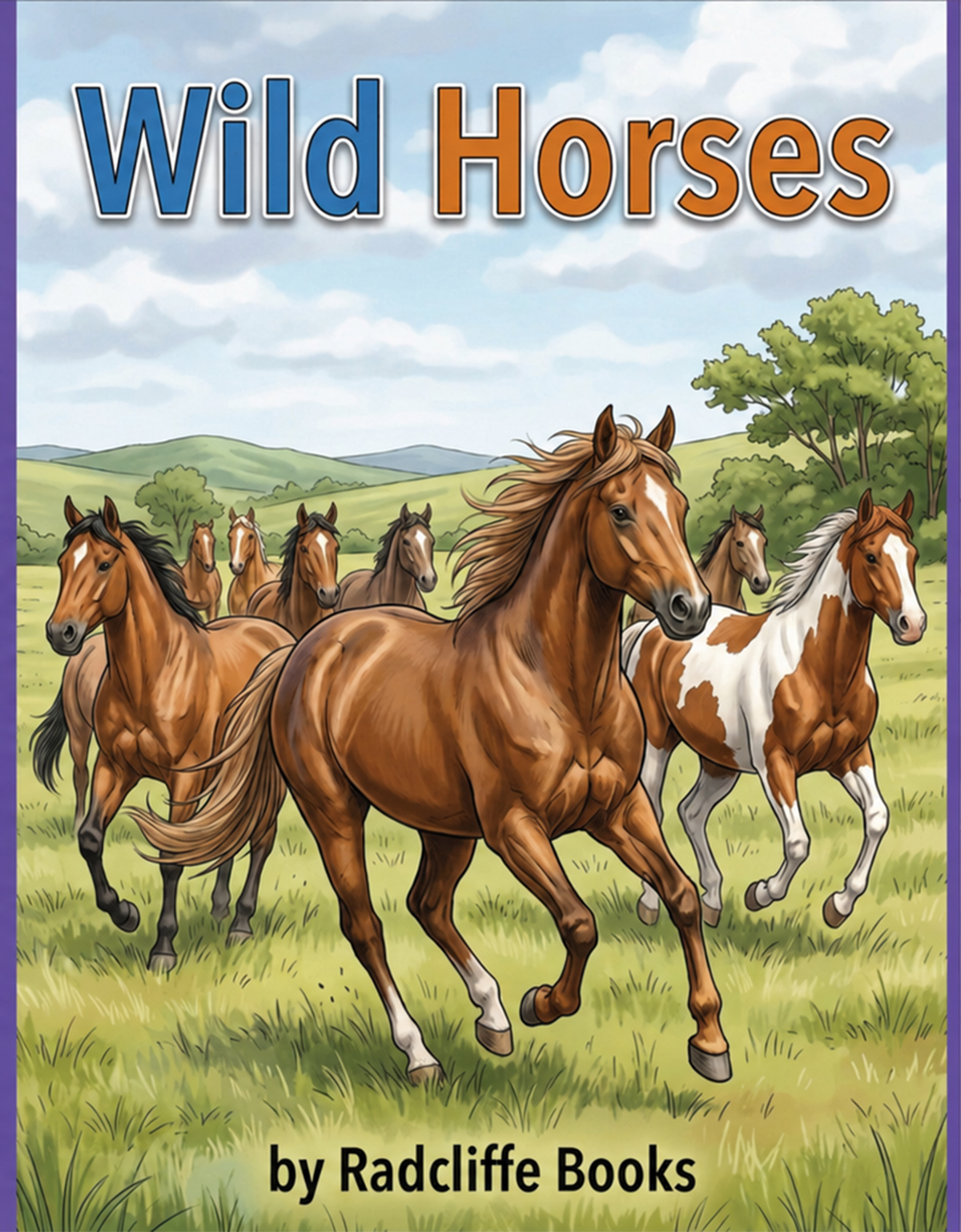 Wild Horses coloring book cover by Radcliffe Books with 40 unique coloring pages