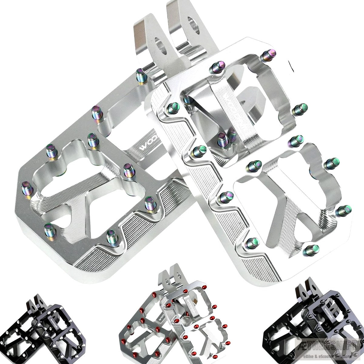 CNC foot pegs for Sur-Ron and Talaria e-motos, wide platform