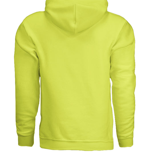 Safety green AetherShift black logo hoodie, back view — Gildan G185 heavy blend pullover