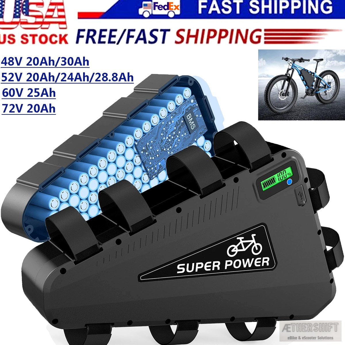 72V 30Ah rectangular e-scooter battery with smart BMS, aluminum case