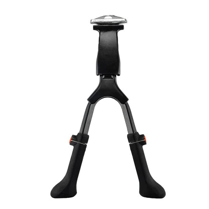 Double-leg center mount kickstand holding e-bike upright