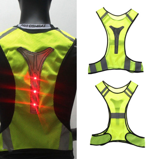 LED reflective safety vest in fluorescent yellow with red flashing LEDs