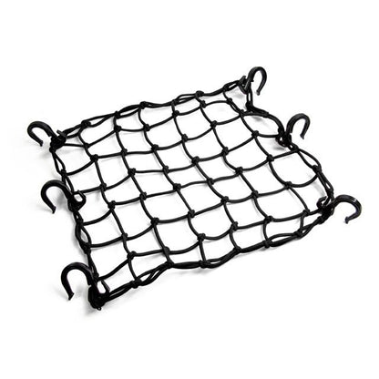 PowerTye cargo net with six steel-core hooks for e-bike racks and trailer beds