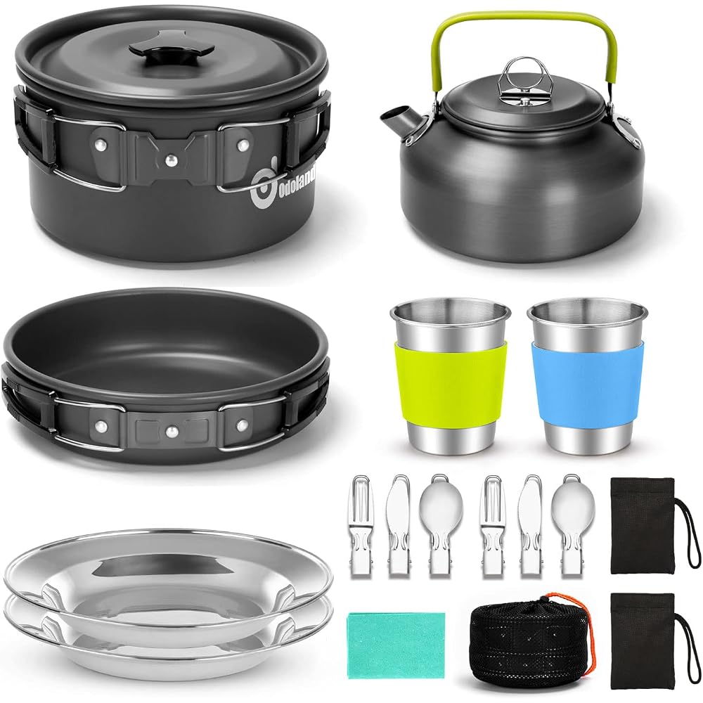 Odoland 15-Piece Camping Cookware Mess Kit