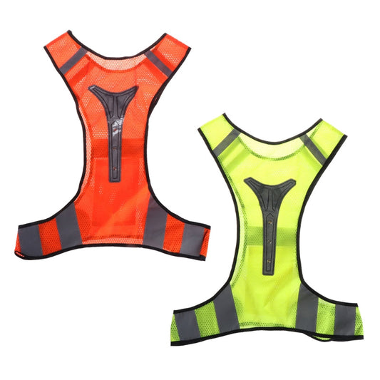 Fluorescent yellow LED safety vest — reflective tape detail