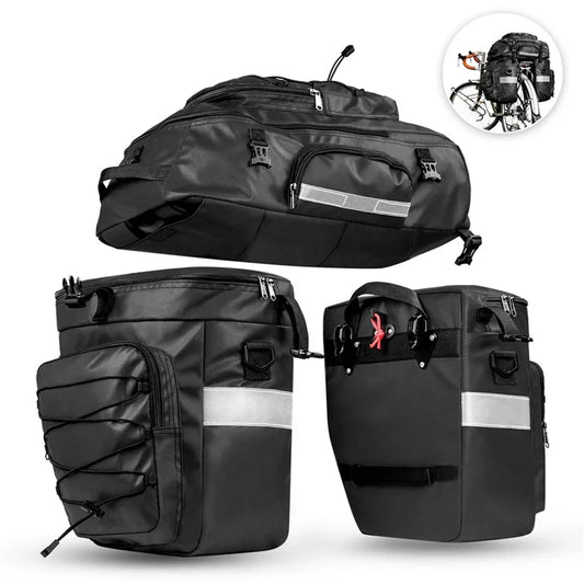 Rhinowalk 65L 3-in-1 e-bike pannier bag set — two side panniers and top trunk bag