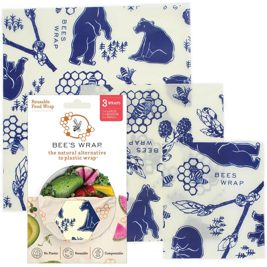 Beeswax Food Wraps - 3 Pack Reusable (Small, Medium, Large)