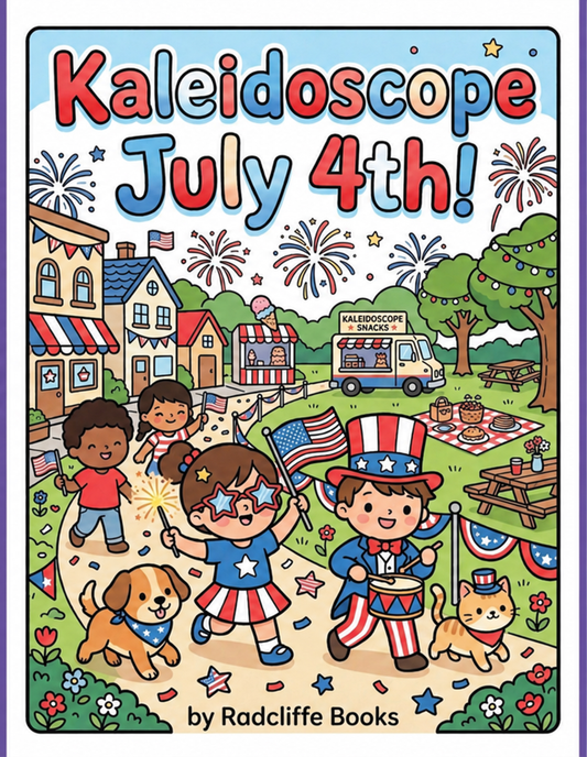 Kaleidoscope July 4th patriotic coloring book by Laura Radcliffe — cover