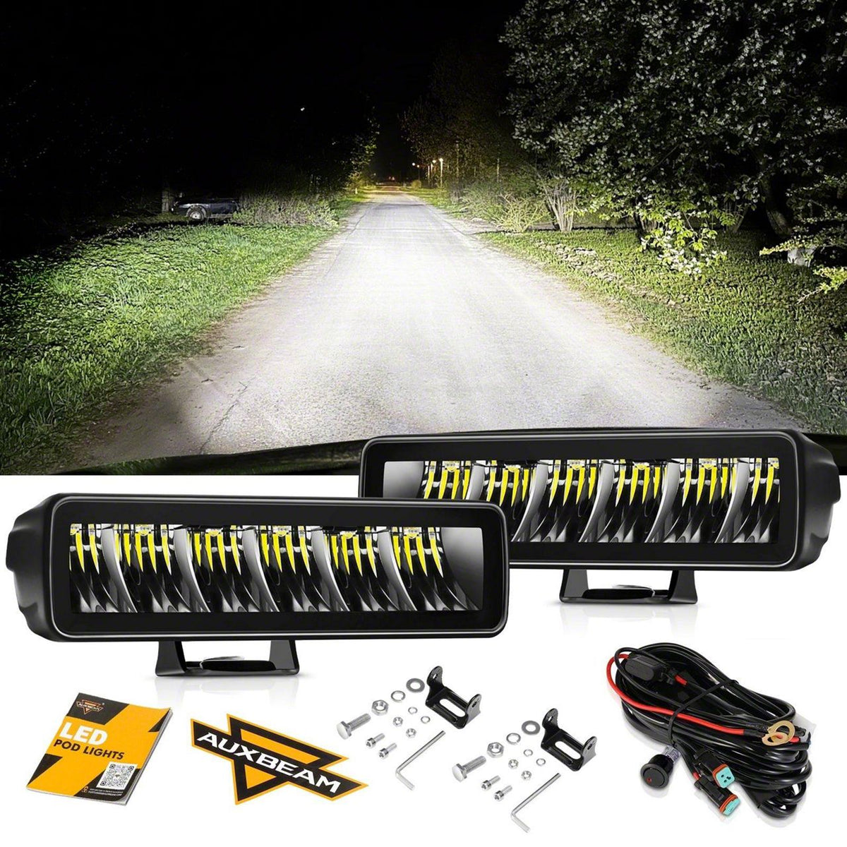 Auxbeam 6.3-Inch 60W LED Light Bar Pair - Driving Beam