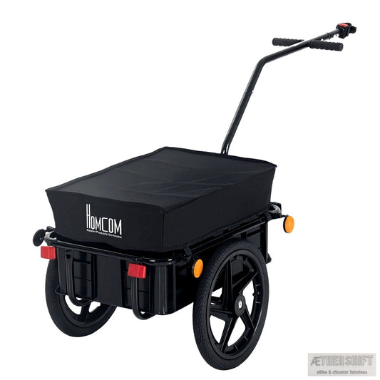 Enclosed hard-sided bike camper trailer towed behind an e-bike