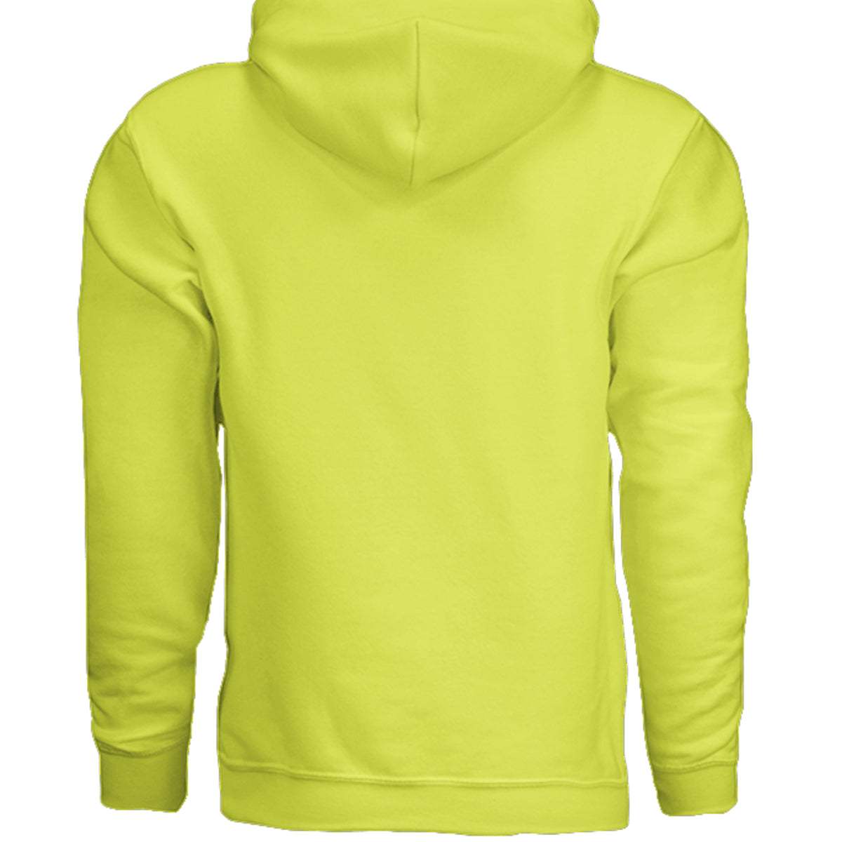 Safety green AetherShift black logo hoodie, back view — Gildan G185 heavy blend pullover