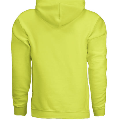 Safety green AetherShift black logo hoodie, back view — Gildan G185 heavy blend pullover