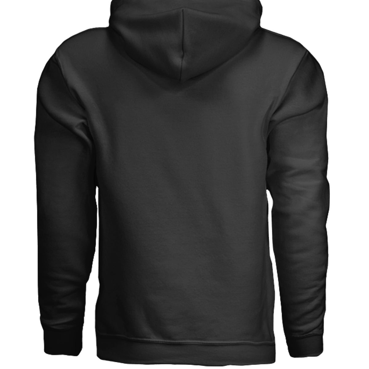 Black AetherShift black logo hoodie, back view — Gildan G185 heavy blend pullover