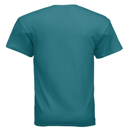 AetherShift logo t-shirt, back view, galapagos blue