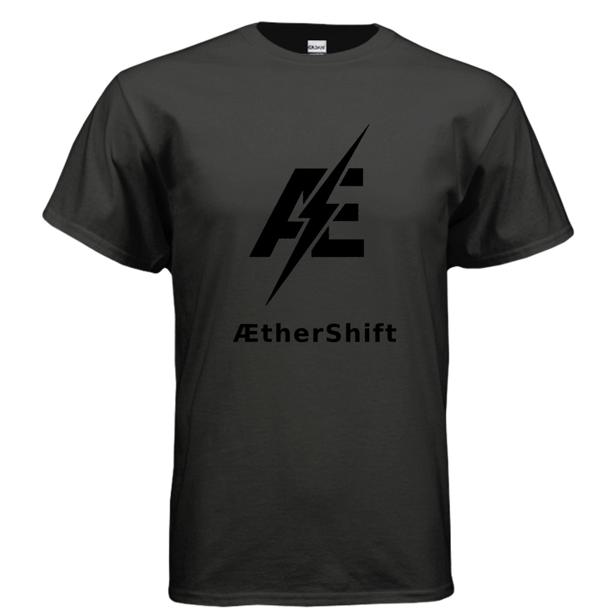 AetherShift logo t-shirt, front view, black
