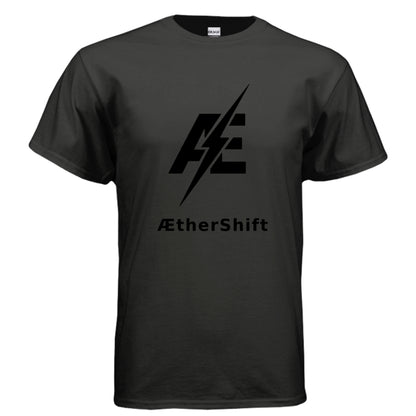 AetherShift logo t-shirt, front view, black