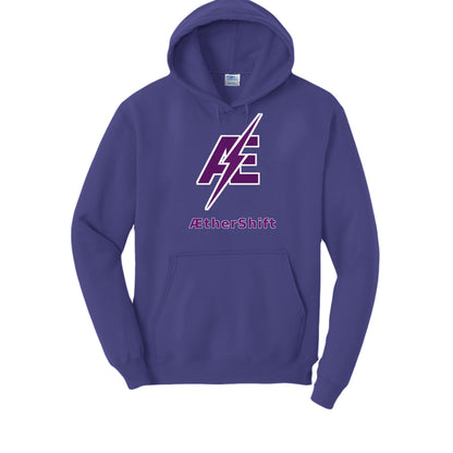 Road Troll hoodie in purple, front view — Port & Company fleece pullover with Road Troll artwork