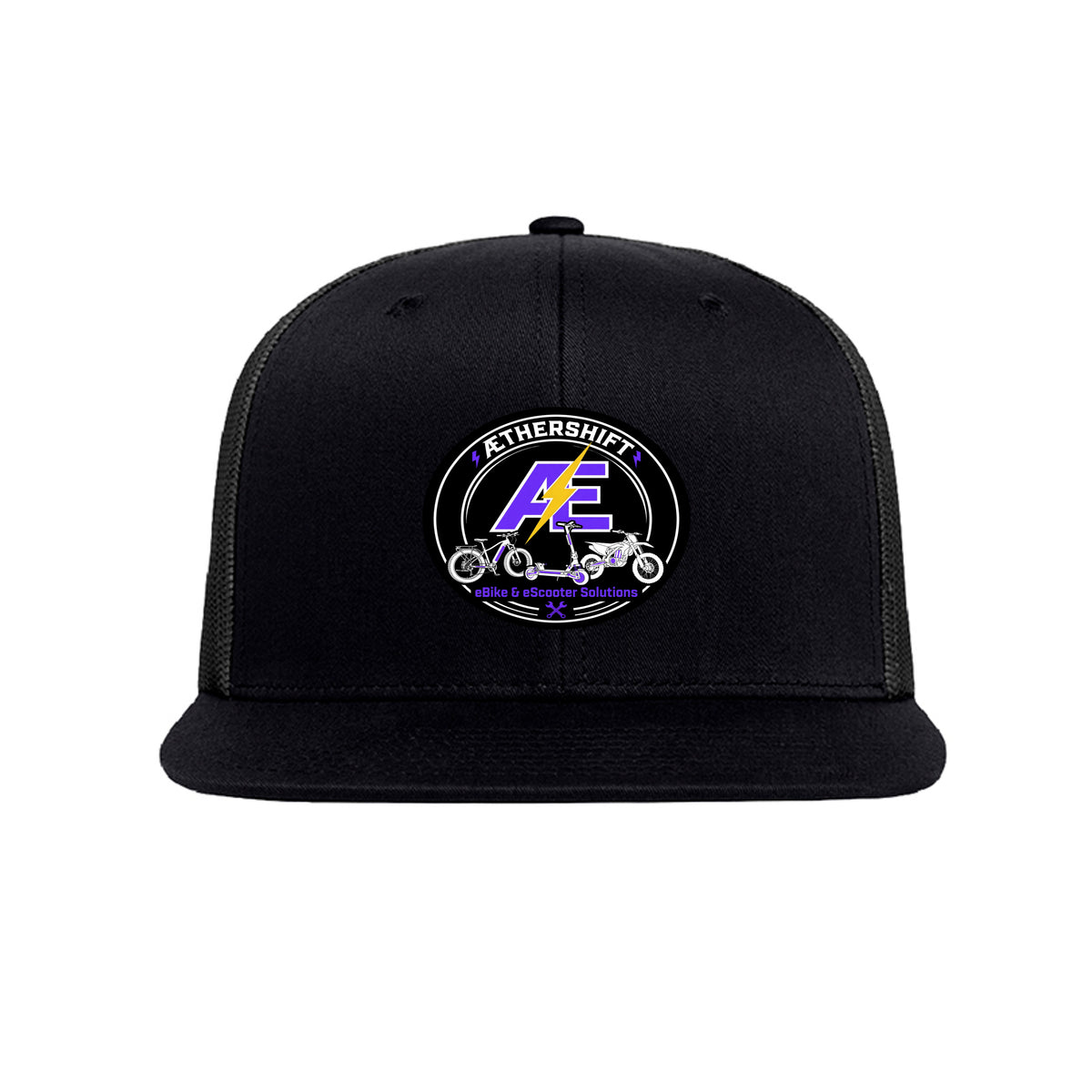 AetherShift Logo Hat - Yupoong trucker cap with the Æ bolt logo