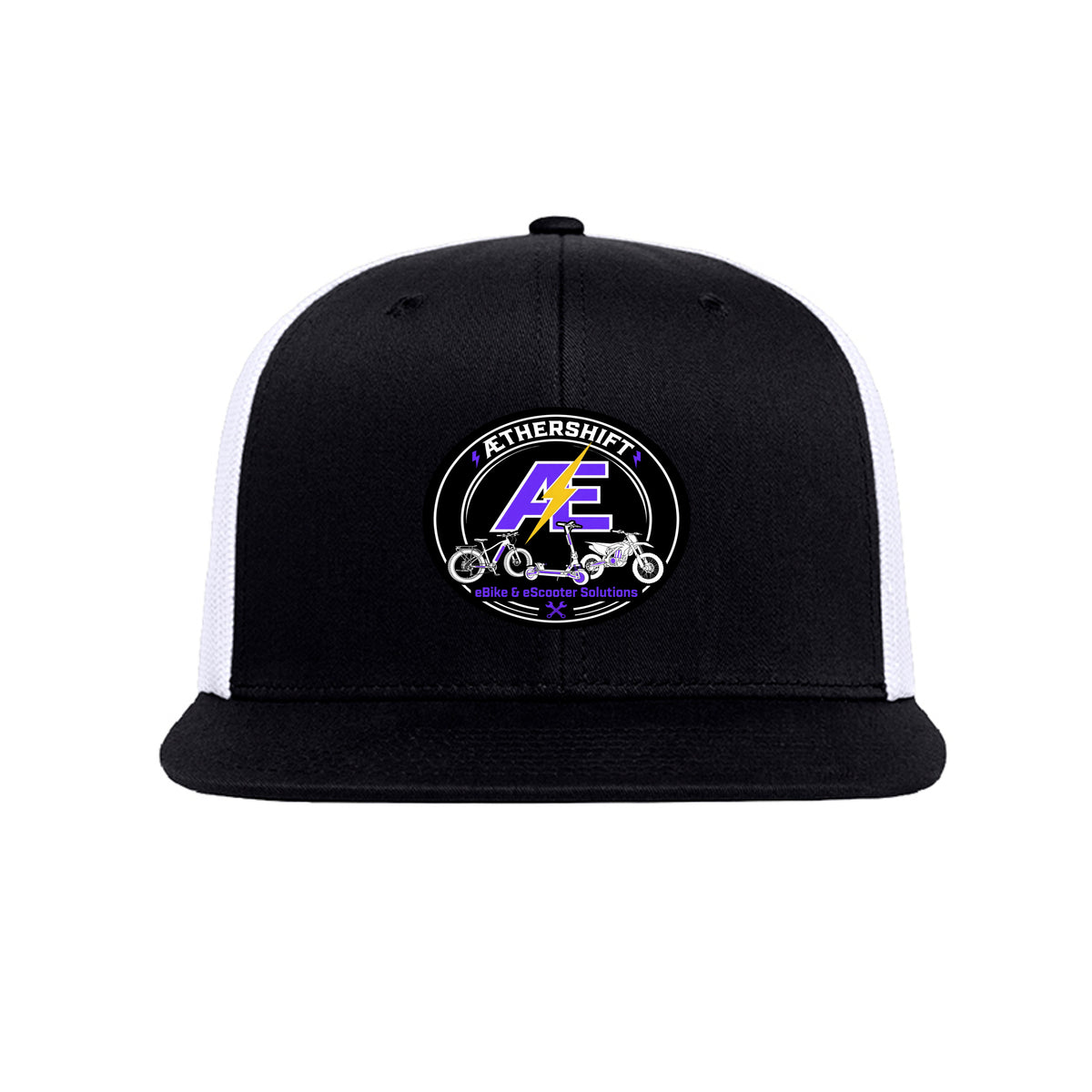 AetherShift Logo Hat - Yupoong trucker cap with the Æ bolt logo