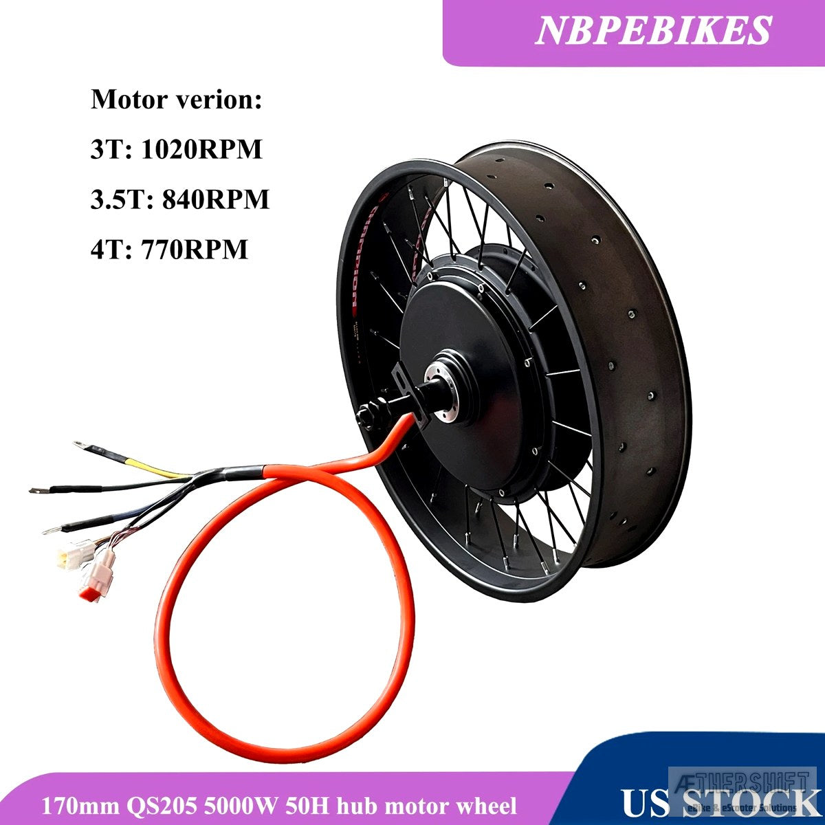 QS205 5000W pancake hub motor — 72V, laced to 19x1.6 wheel, US stock