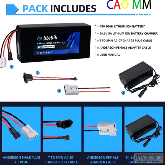 48V 30Ah rectangular e-scooter battery, 1440Wh with 50A BMS