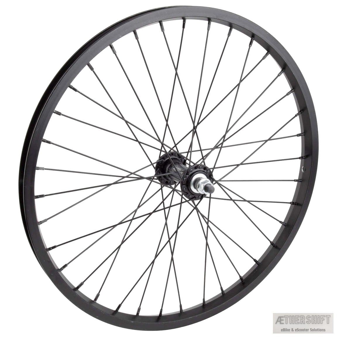 20 inch front bicycle wheel with 3/8 inch bolt-on solid axle